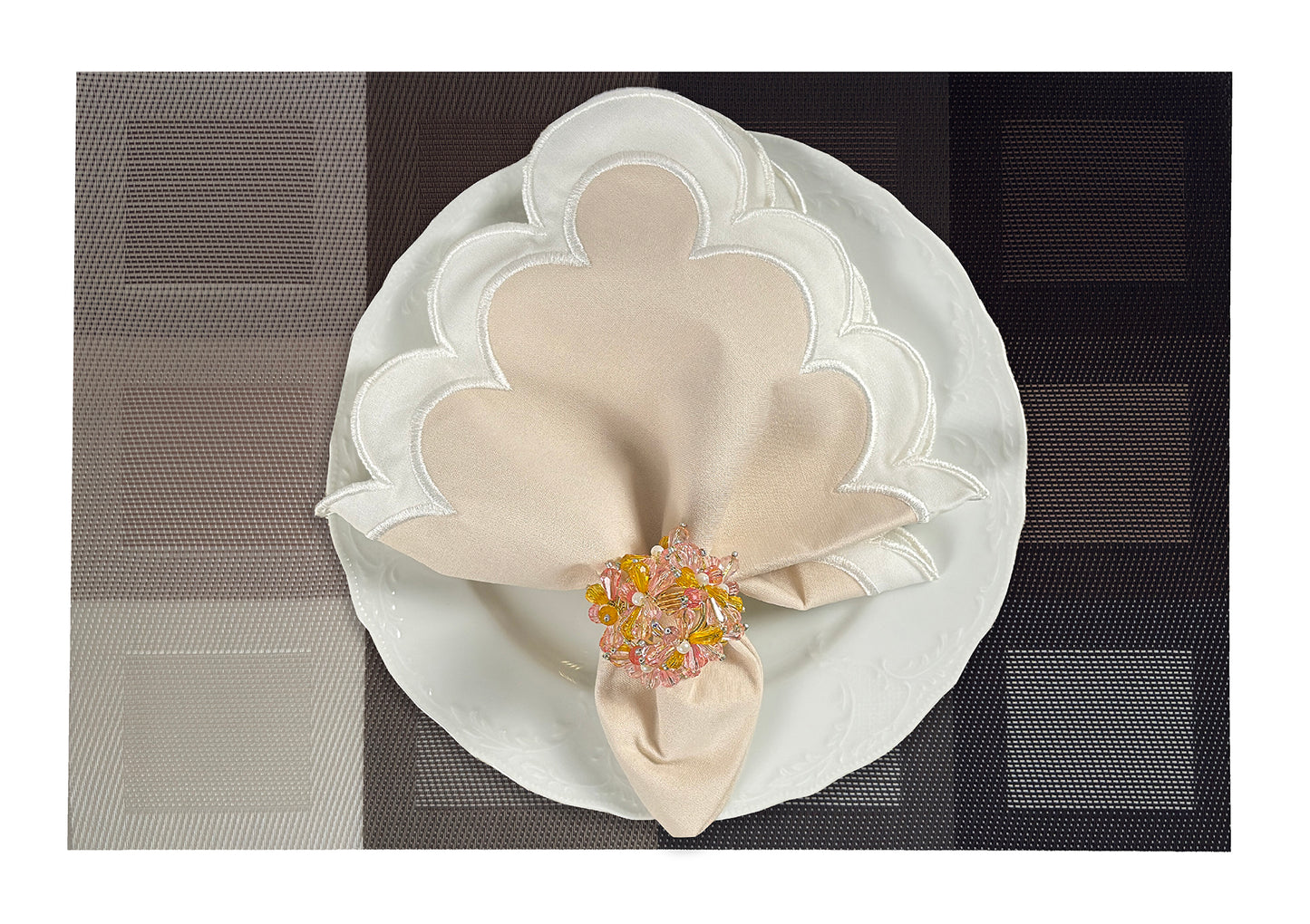 Brown Squares Rectangle Woven Placemat in Blue Gradient, Set of 4