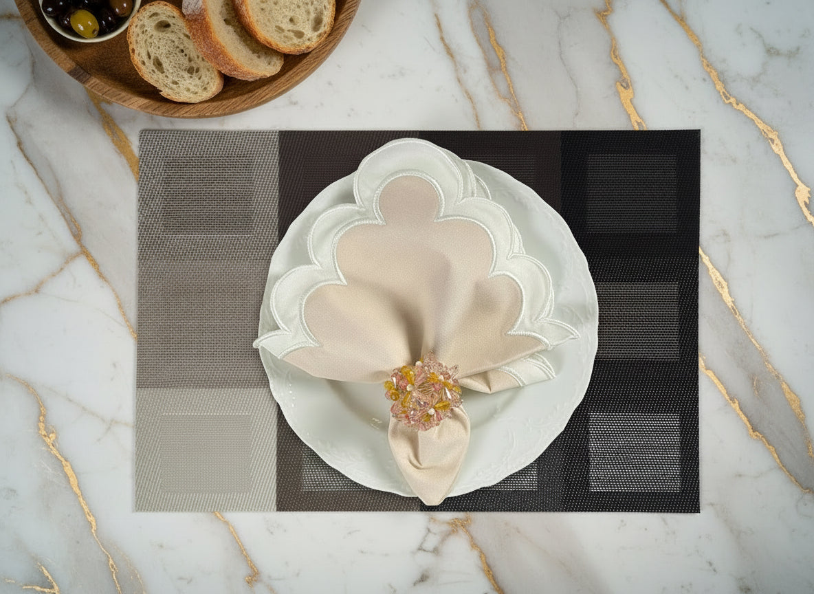 Brown Squares Rectangle Woven Placemat in Blue Gradient, Set of 4