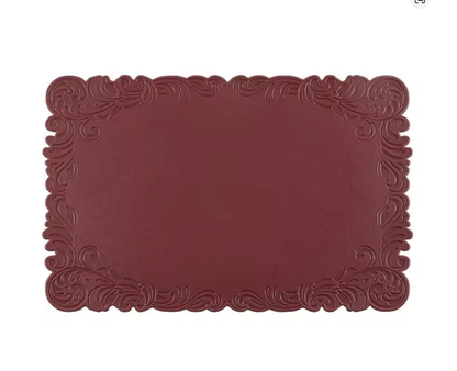 Red Embossed Faux Leather Rectangle Placemat, Set of 4