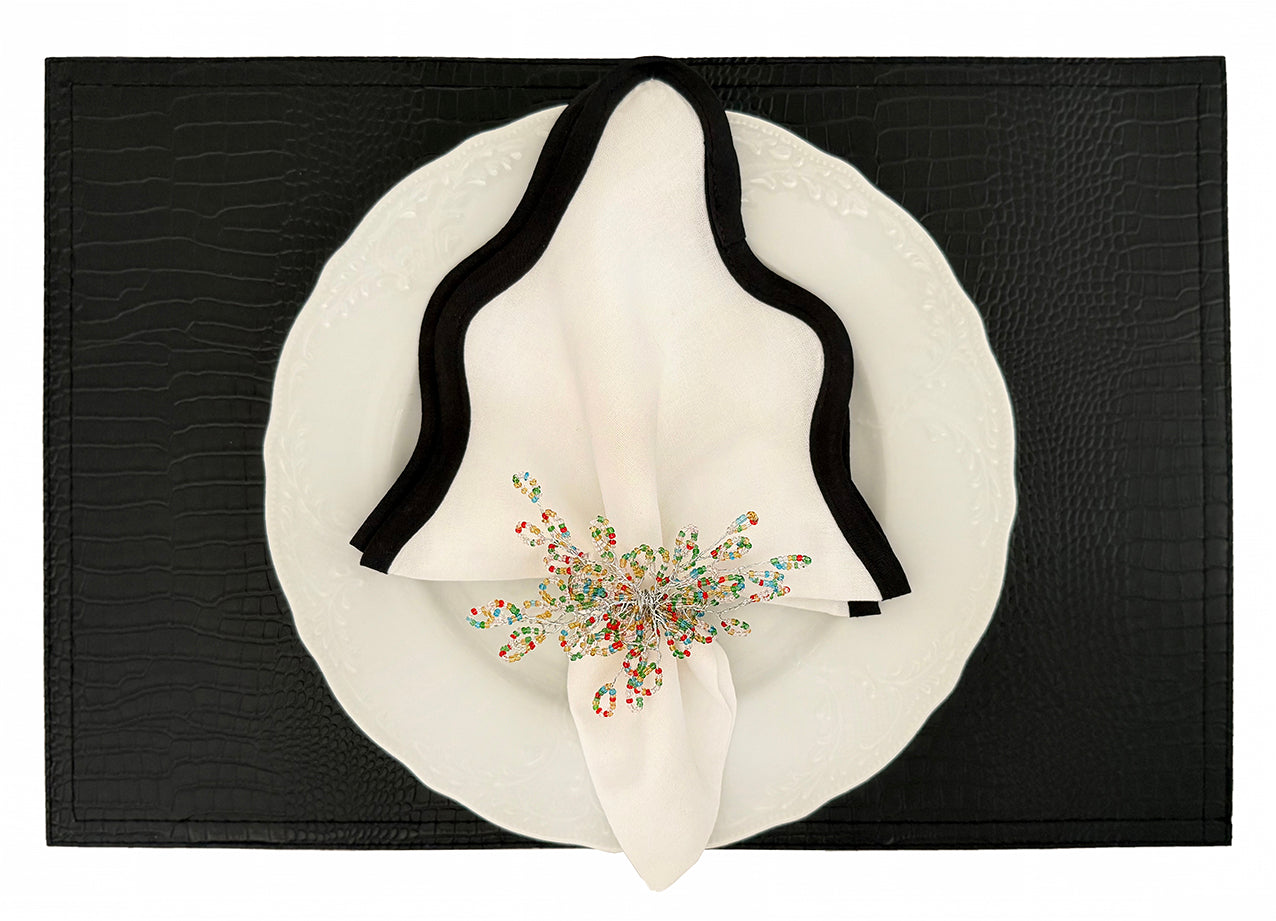 Crocodile Faux Leather Rectangle Placemat in Black, Set of 4