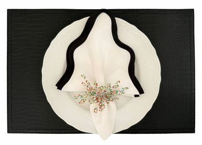 Crocodile Faux Leather Rectangle Placemat in Black, Set of 4