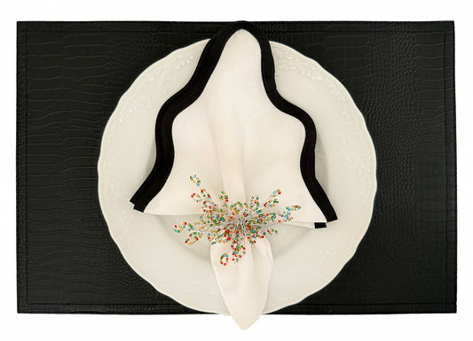 Crocodile Faux Leather Rectangle Placemat in Black, Set of 4