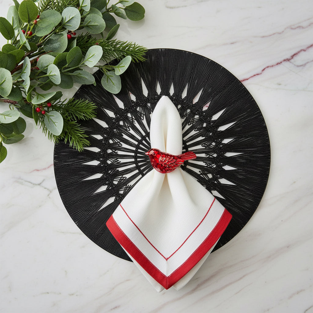 Wish Round Placemat in Black, Set of 4