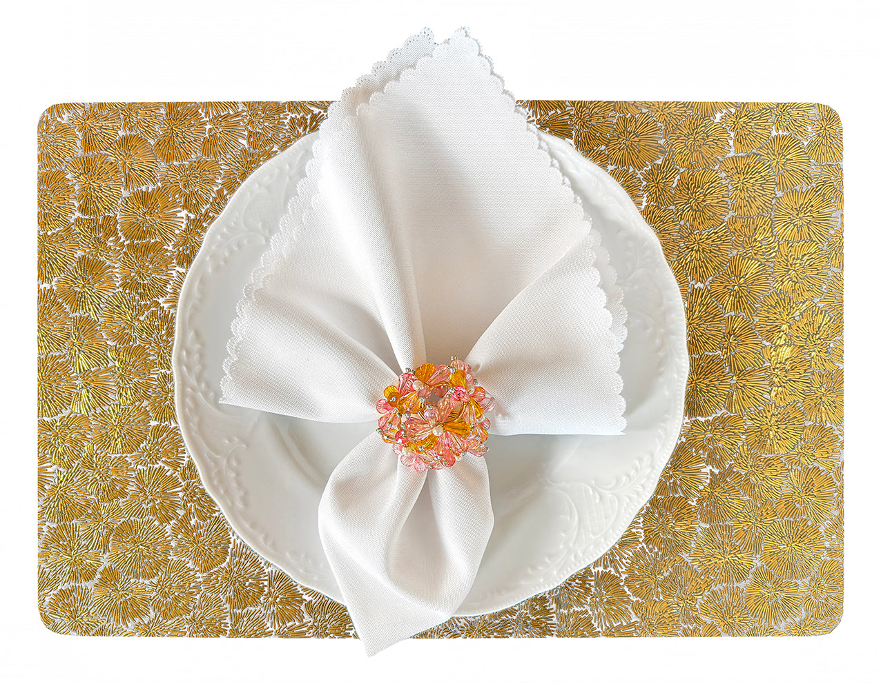 Bright Flower Rectangle Placemat in Gold, Set of 4