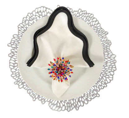 Flower Power Round Placemat in Silver, Set of 4