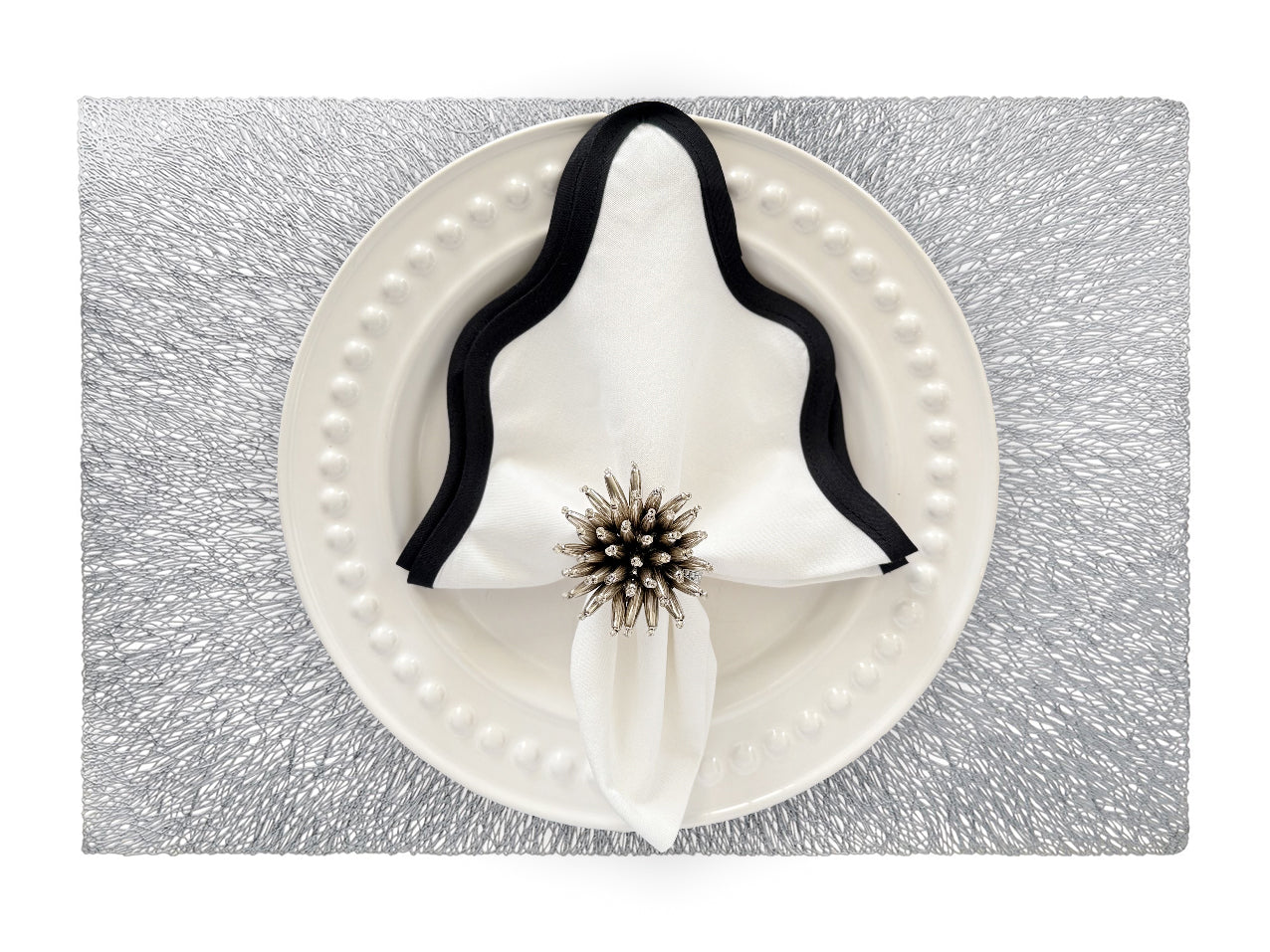 Sunburst Rectangle Placemat in Silver, Set of 4