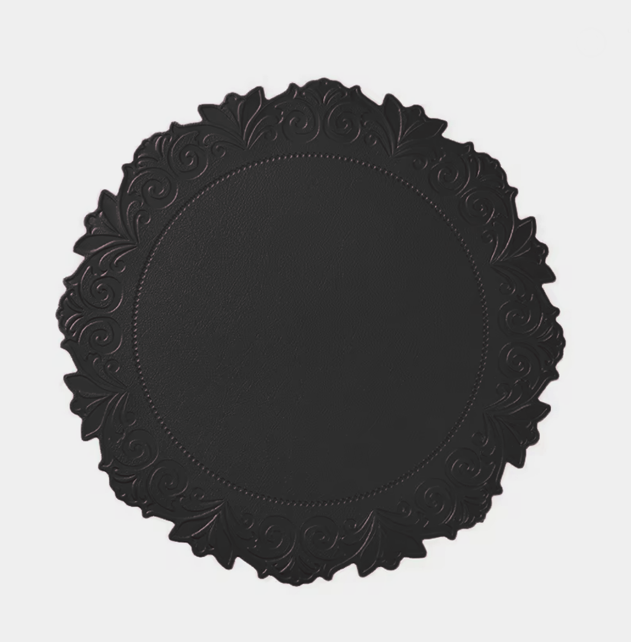 Black Embossed Faux Leather Round Placemat, Set of 4