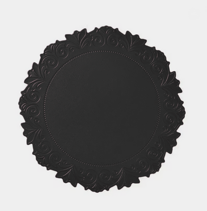 Black Embossed Faux Leather Round Placemat, Set of 4