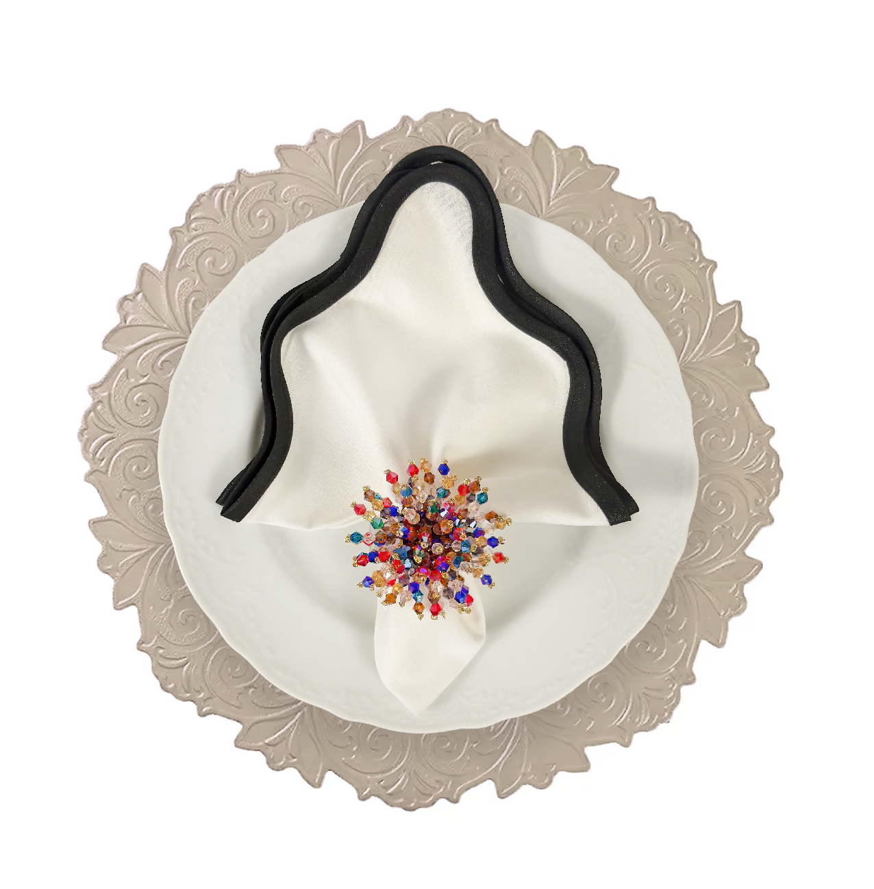 Cream Embossed Faux Leather Round Placemat, Set of 4