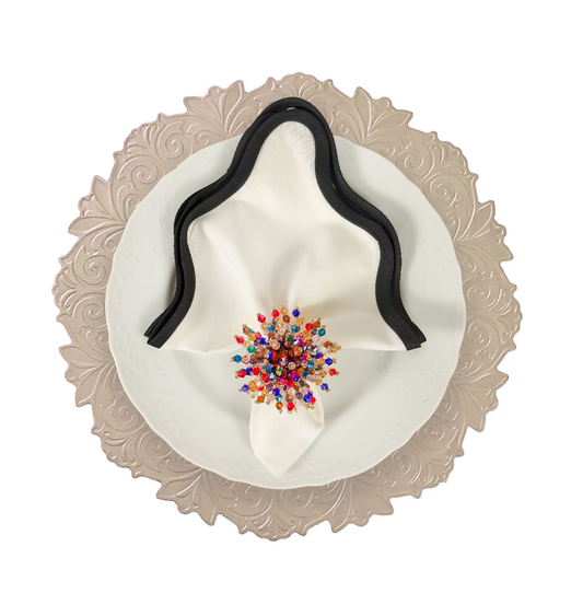 Cream Embossed Faux Leather Round Placemat, Set of 4