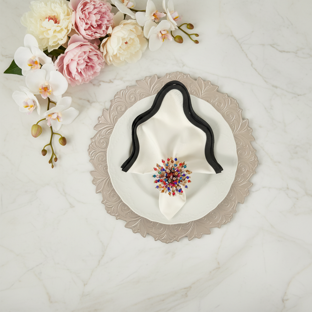 Cream Embossed Faux Leather Round Placemat, Set of 4