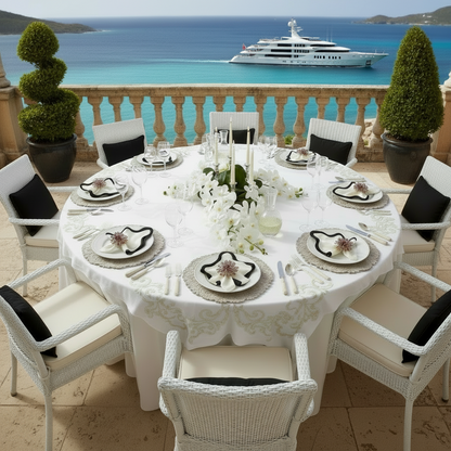 Cream Embossed Faux Leather Round Placemat, Set of 4