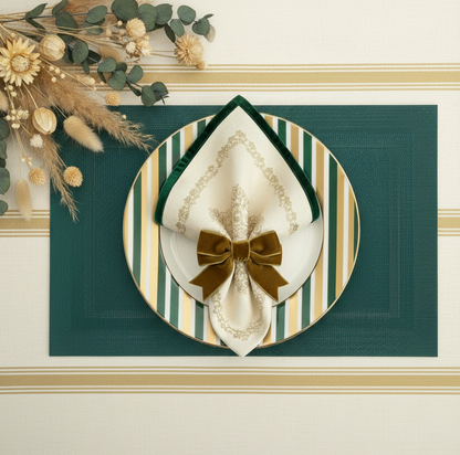 Velvet Feel Rectangle Woven Placemat in Moss Green, Set of 4