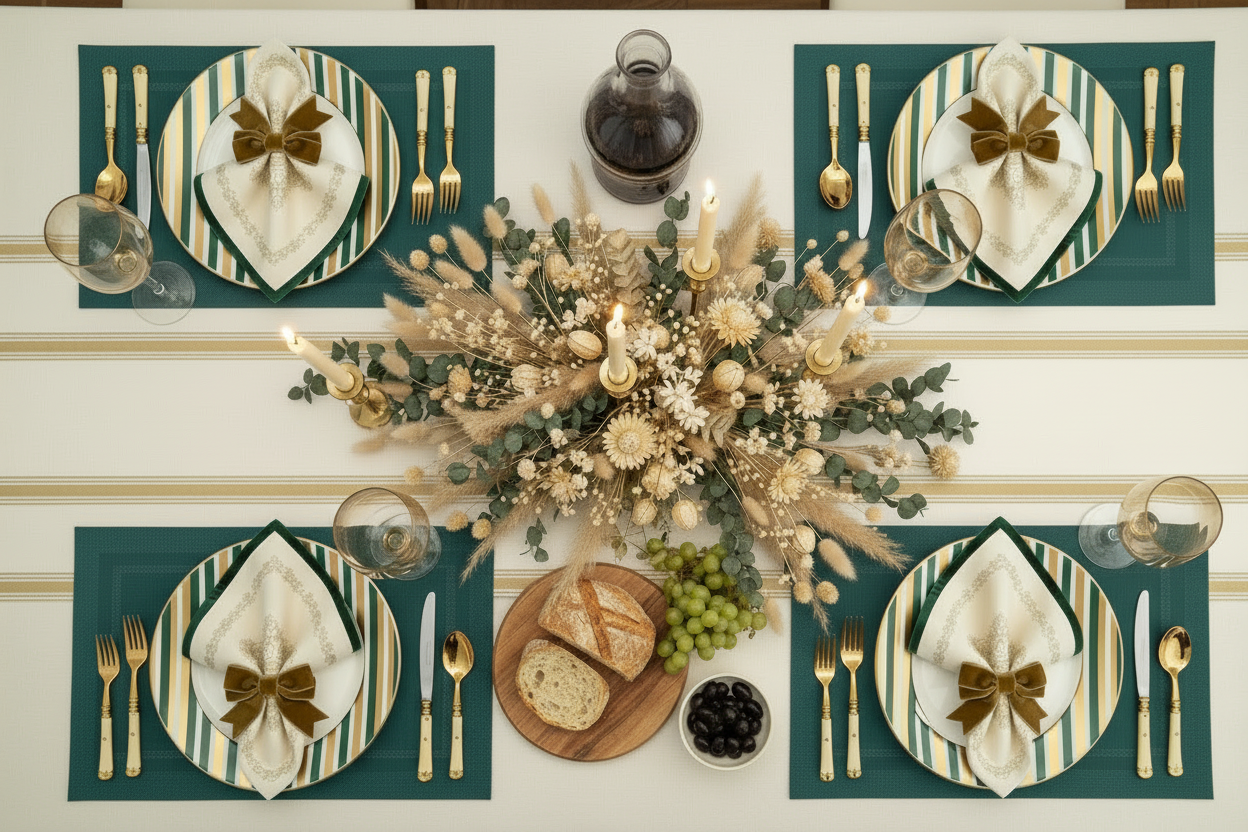 Velvet Feel Rectangle Woven Placemat in Moss Green, Set of 4