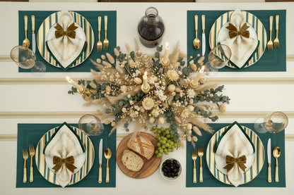 Velvet Feel Rectangle Woven Placemat in Moss Green, Set of 4