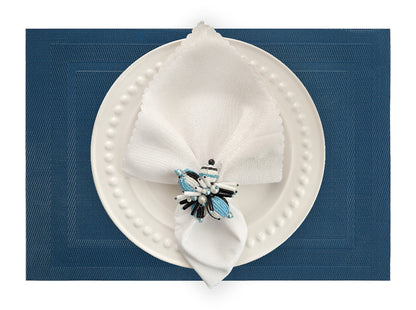 Velvet Feel Rectangle Woven Placemat in Steel Blue, Set of 4