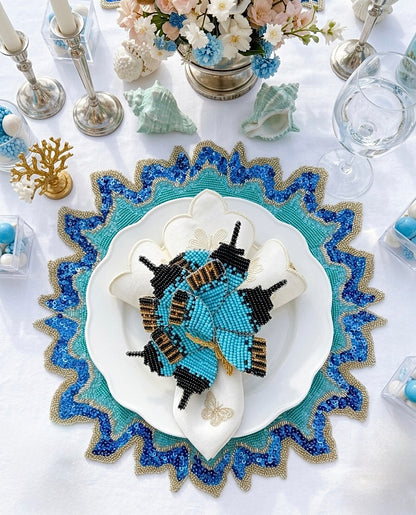 The Blue Lagoon Beaded placemat, Set of 2