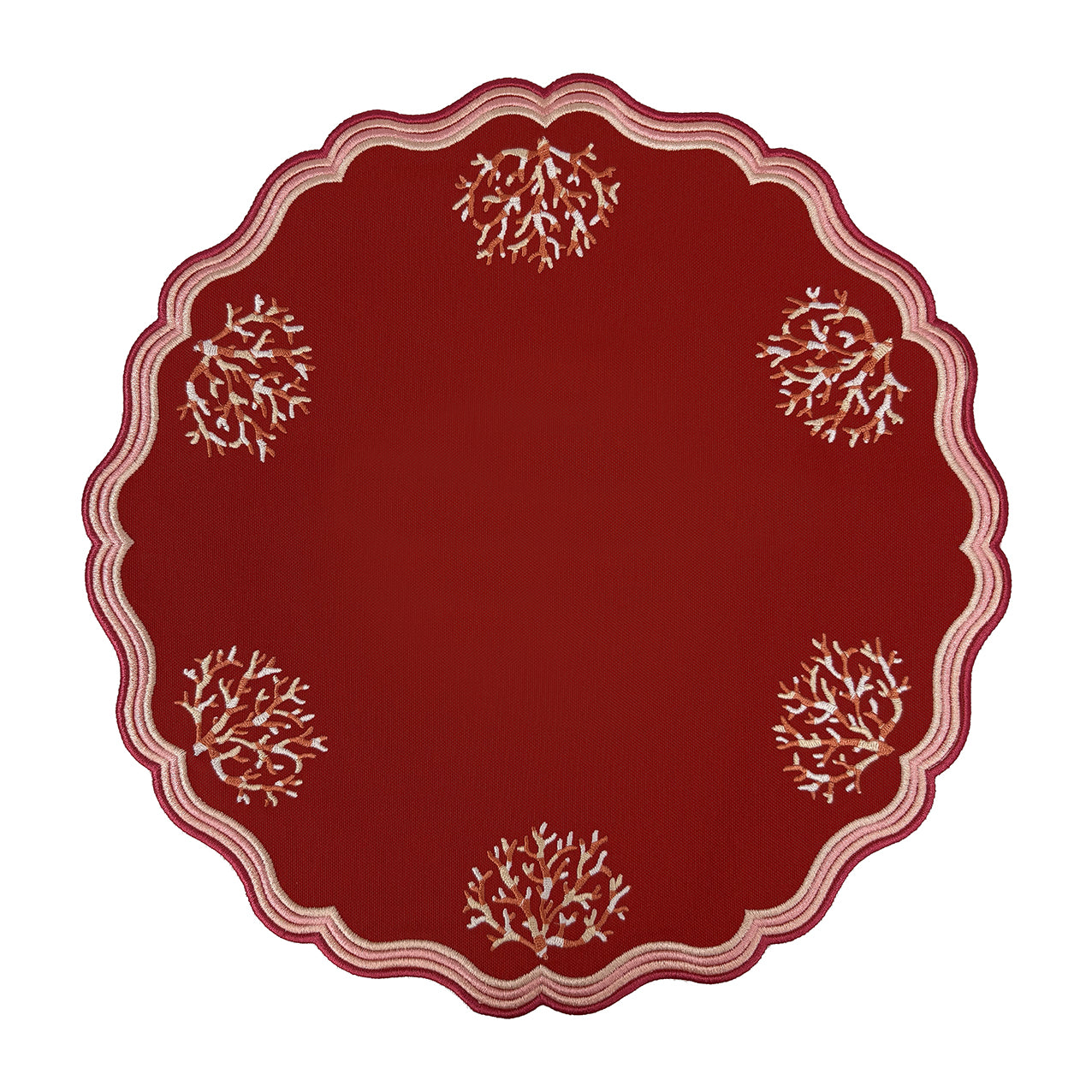 Embroidered Coral placemat, Set of 4