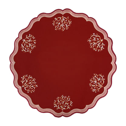 Embroidered Coral placemat, Set of 4