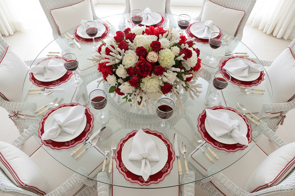 Embroidered Coral placemat, Set of 4