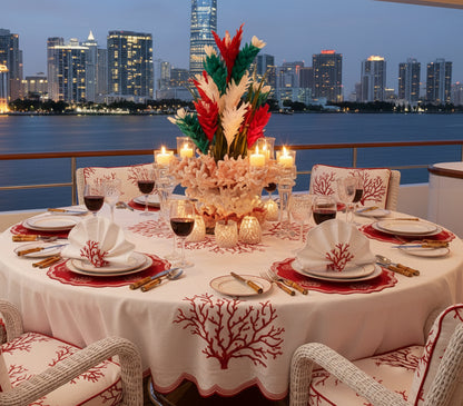 Embroidered Coral placemat, Set of 4