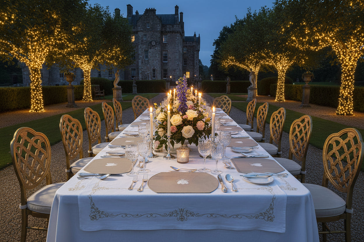 Embroidered Honey Bee placemat in Dark Ivory, Set of 4