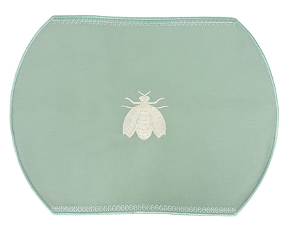 Embroidered Honey Bee placemat in Duck Egg Blue, Set of 4