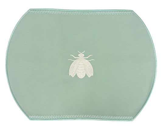 Embroidered Honey Bee placemat in Duck Egg Blue, Set of 4