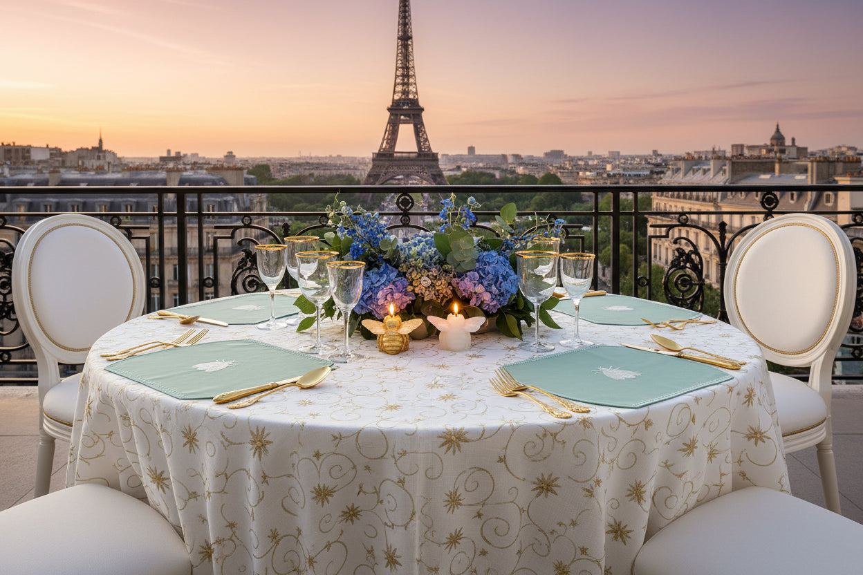 Embroidered Honey Bee placemat in Duck Egg Blue, Set of 4