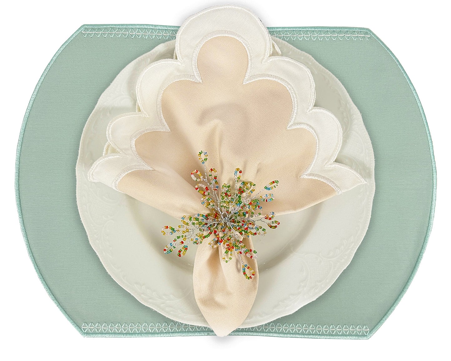 Embroidered Honey Bee placemat in Duck Egg Blue, Set of 4