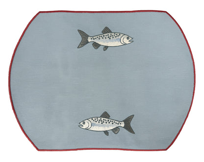 Embroidered Mackerel placemat in Denim Blue, Set of 4