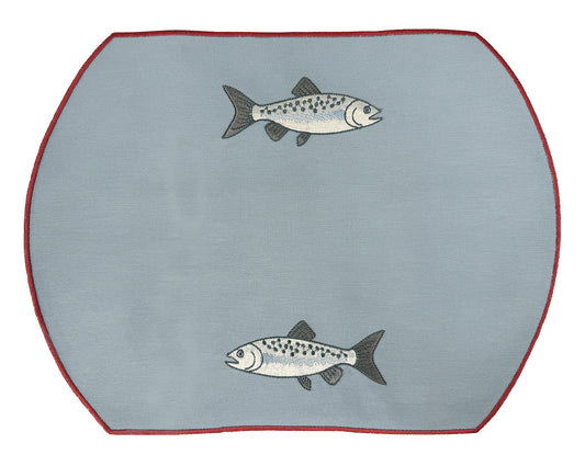Embroidered Mackerel placemat in Denim Blue, Set of 4