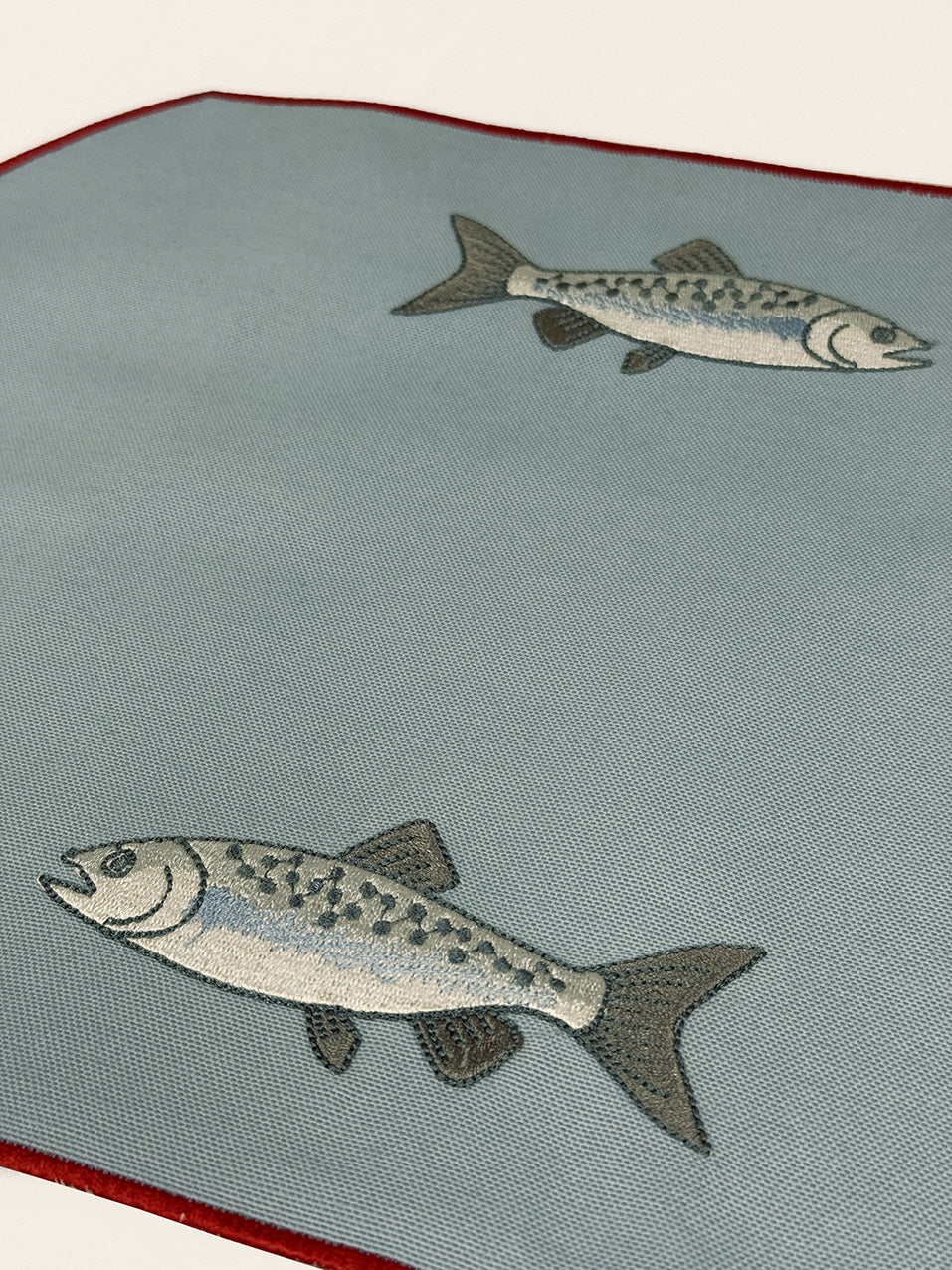 Embroidered Mackerel placemat in Denim Blue, Set of 4