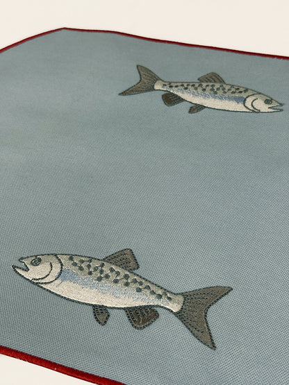Embroidered Mackerel placemat in Denim Blue, Set of 4