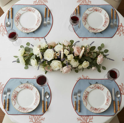 Embroidered Mackerel placemat in Denim Blue, Set of 4