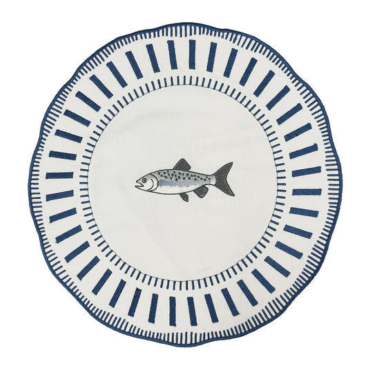 Embroidered Striper placemat in Navy Blue, Set of 4