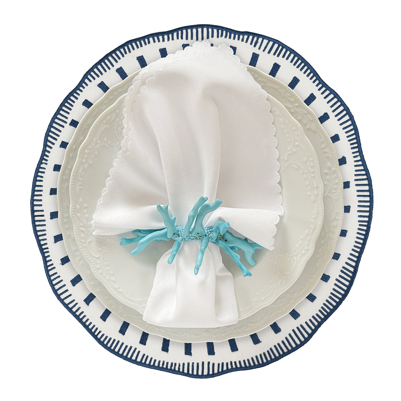 Embroidered Striper placemat in Navy Blue, Set of 4