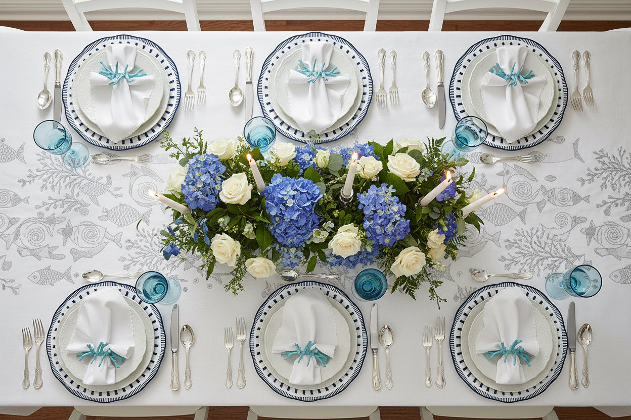 Embroidered Striper placemat in Navy Blue, Set of 4