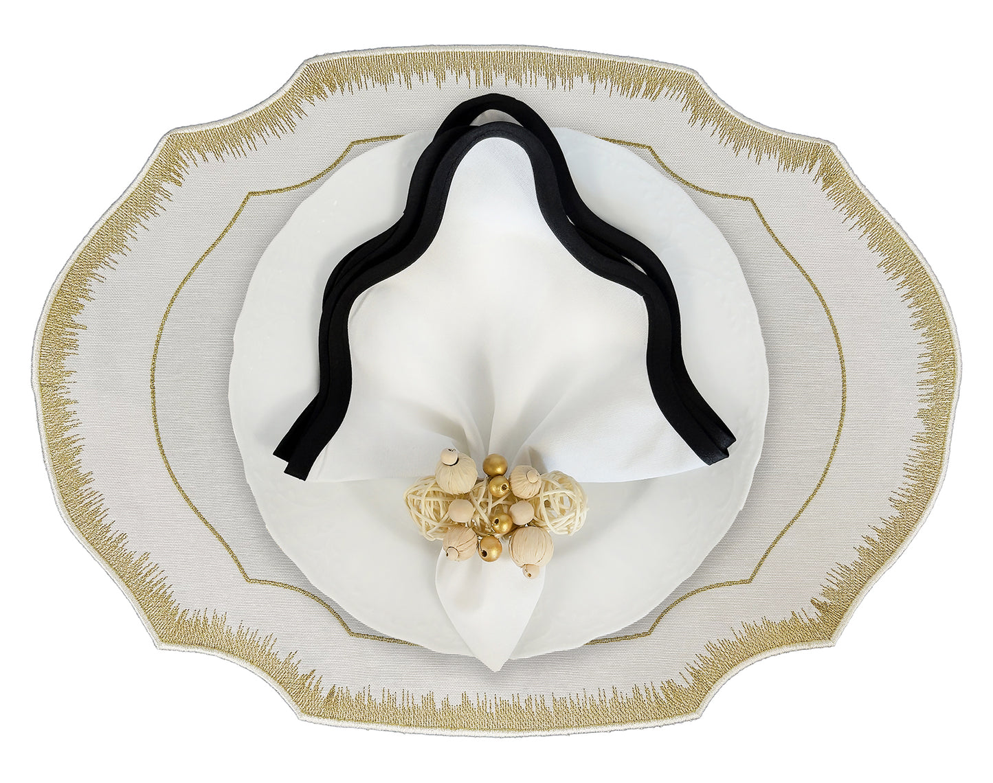Embroidered Gold Dust placemat in Ivory & Gold, Set of 4