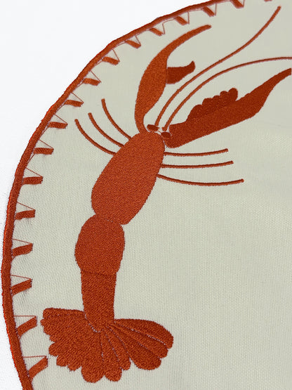 Embroidered Lobster placemat in Ivory & Terracotta Red, Set of 4