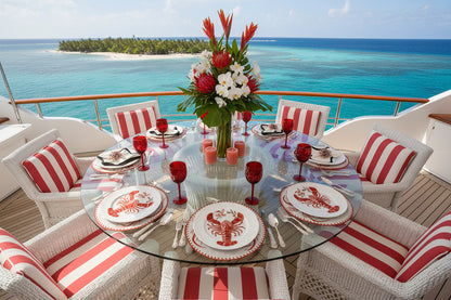 Embroidered Lobster placemat in Ivory & Terracotta Red, Set of 4