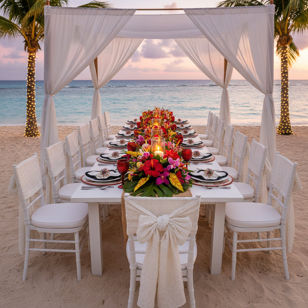 Embroidered Lobster placemat in Ivory & Terracotta Red, Set of 4
