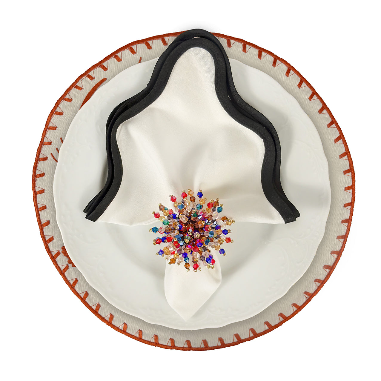 Embroidered Lobster placemat in Ivory & Terracotta Red, Set of 4