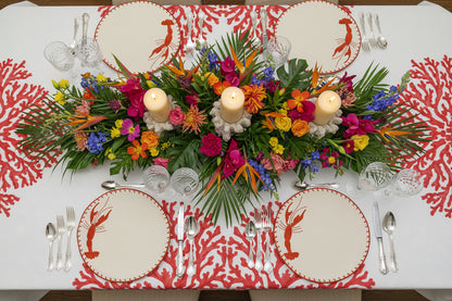Embroidered Lobster placemat in Ivory & Terracotta Red, Set of 4