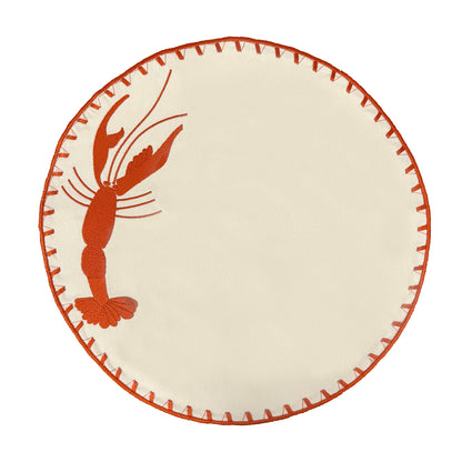 Embroidered Lobster placemat in Ivory & Terracotta Red, Set of 4