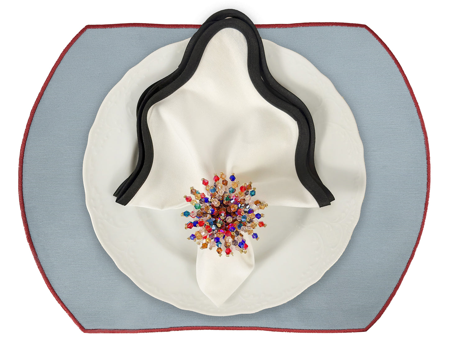 Embroidered Mackerel placemat in Denim Blue, Set of 4