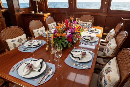 Embroidered Mackerel placemat in Denim Blue, Set of 4