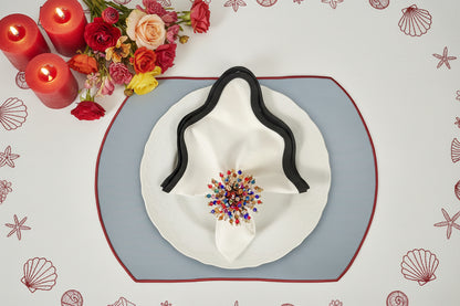 Embroidered Mackerel placemat in Denim Blue, Set of 4