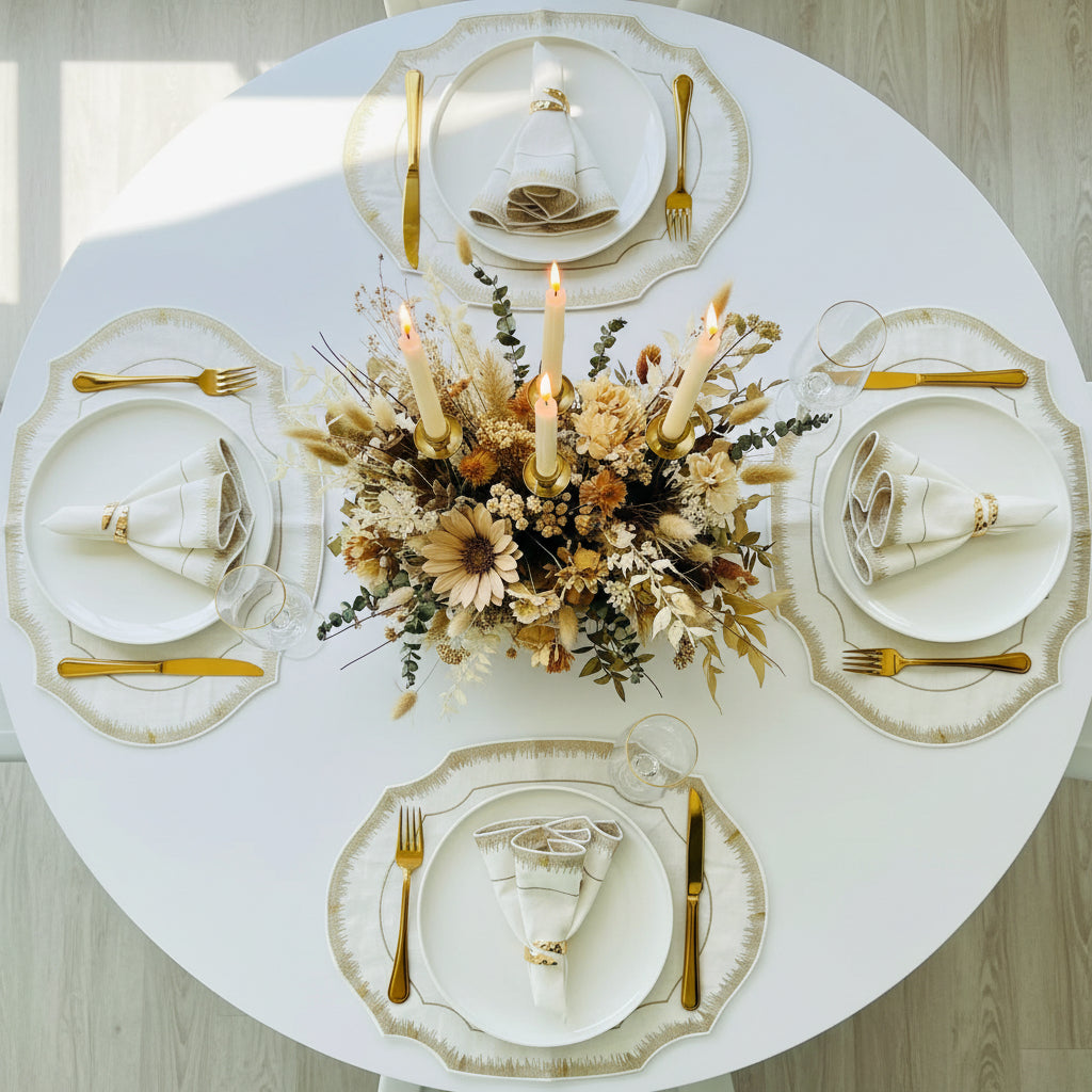 Embroidered Gold Dust placemat in Ivory & Gold, Set of 4