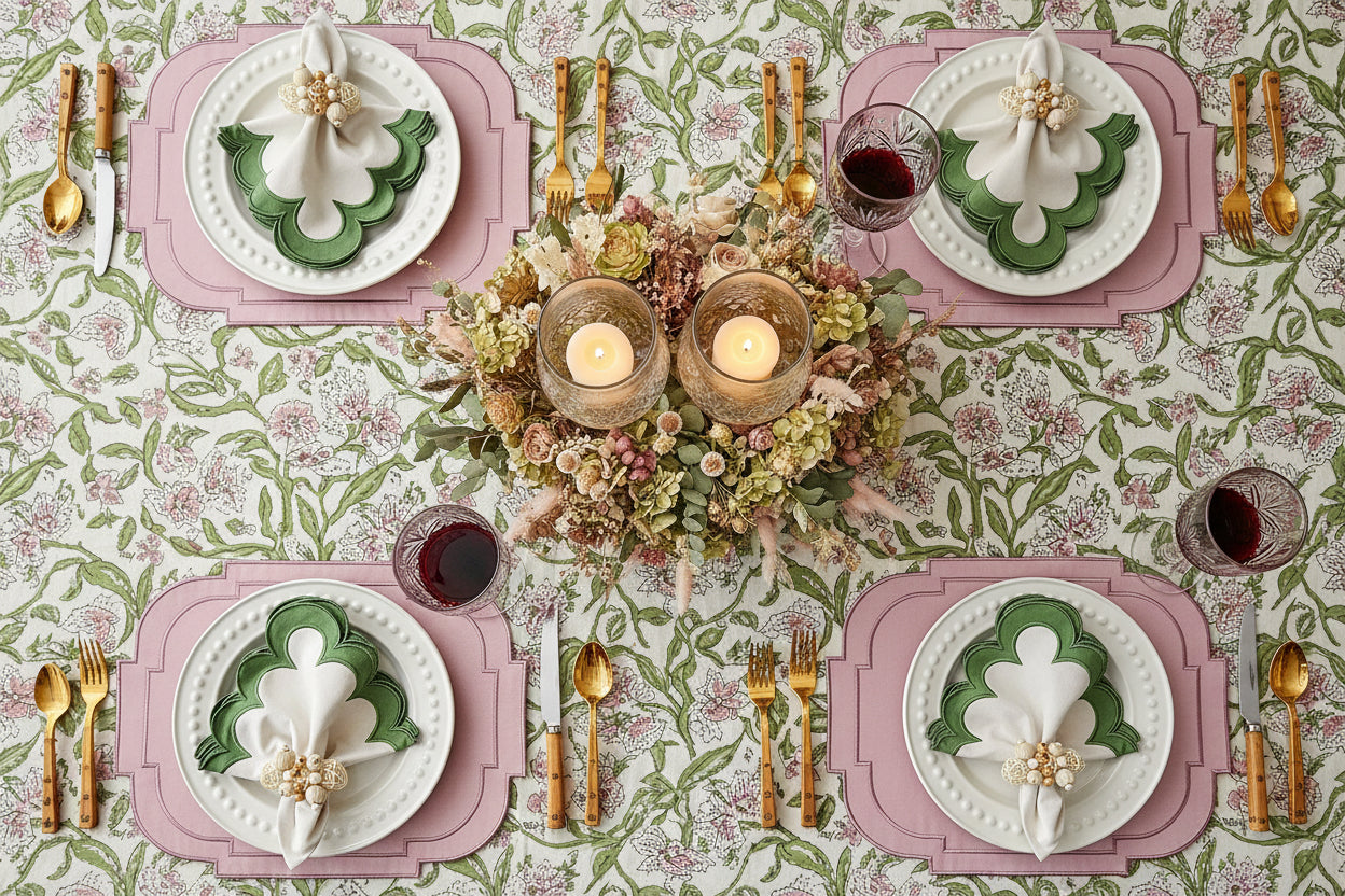 Embroidered Pink Emperor placemat, Set of 4